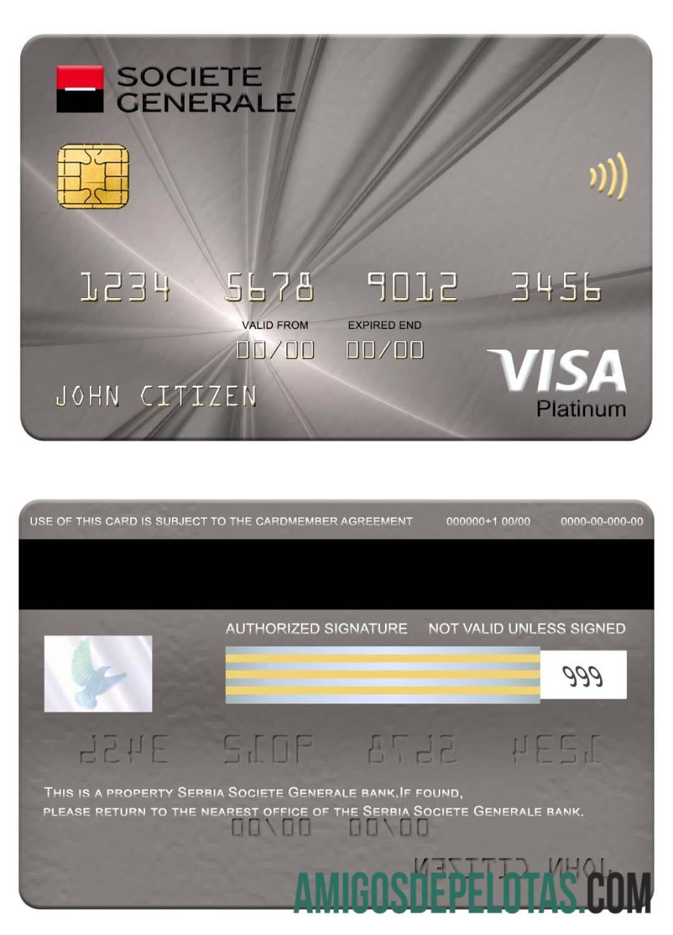 Cartão Visa Platinum da Sérvia Societe Generale Bank exemplo real